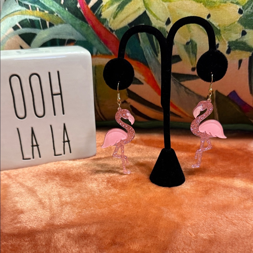 Pink Paradise Glitter Flamingo Earrings